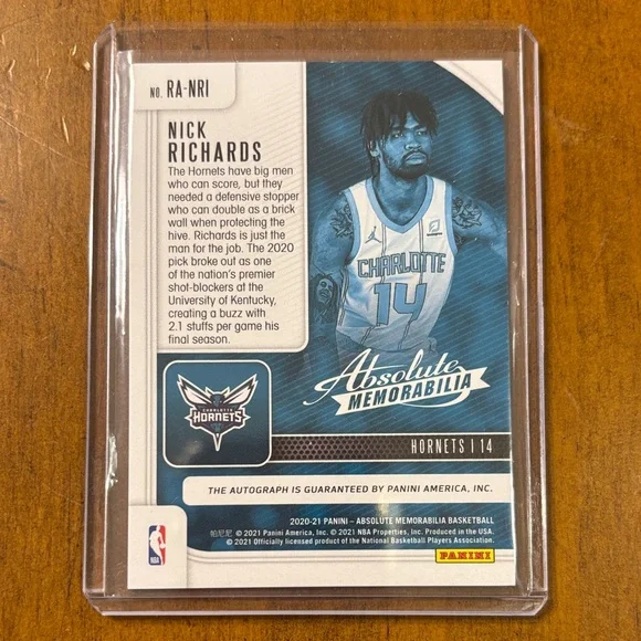 2020-21 Panini - Absolute Memorabilia Nick Richards Auto Rookie Card - Picture 2 of 2